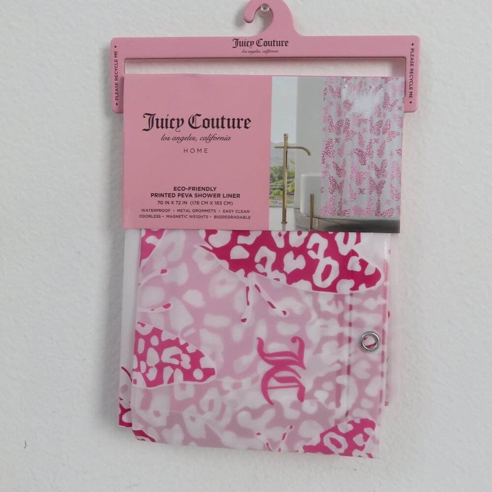 (#117) Juicy Couture PEVA Pink Butterfly Shower Curtain Liner Bathroom 70x72"